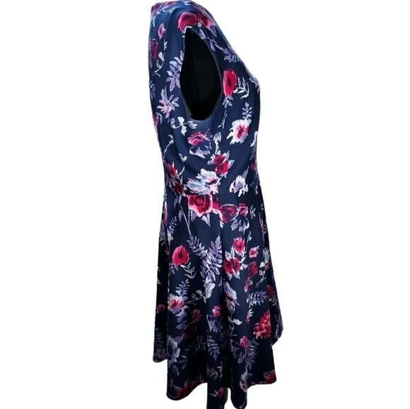 Donna Morgan Blue with Pink Floral Dress Size 8 - Picture 5 of 10